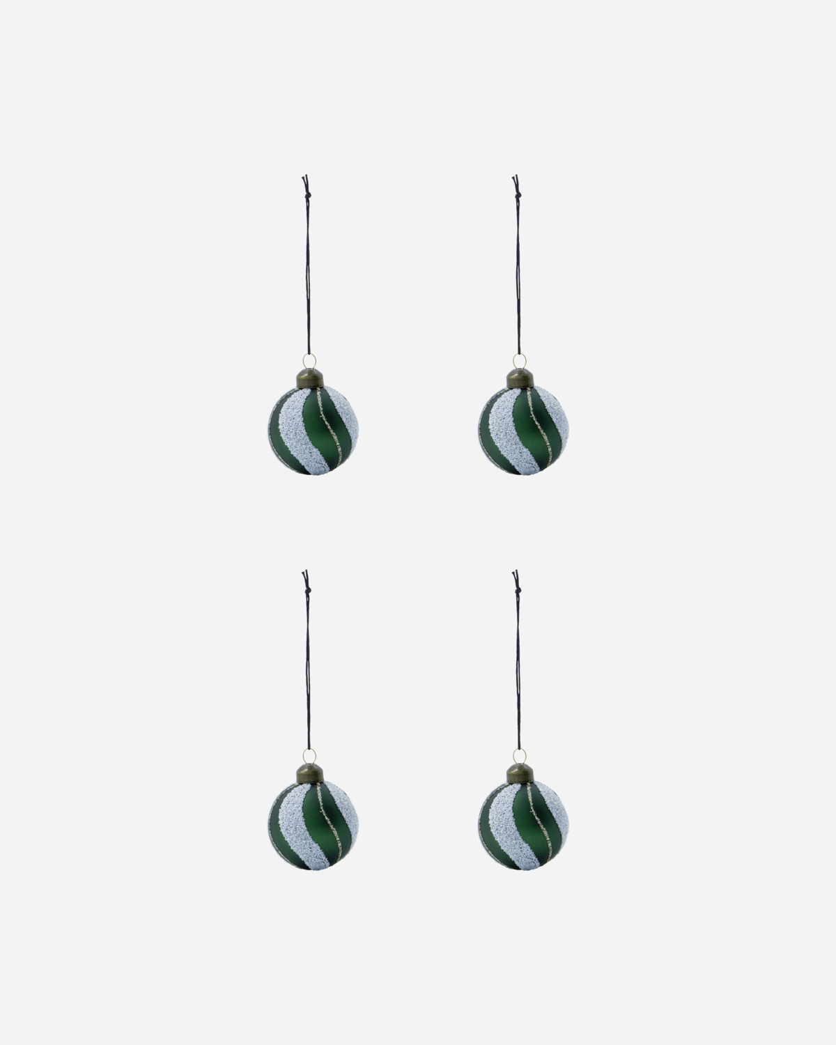 Green strip baubles by House Doctor - set of 4