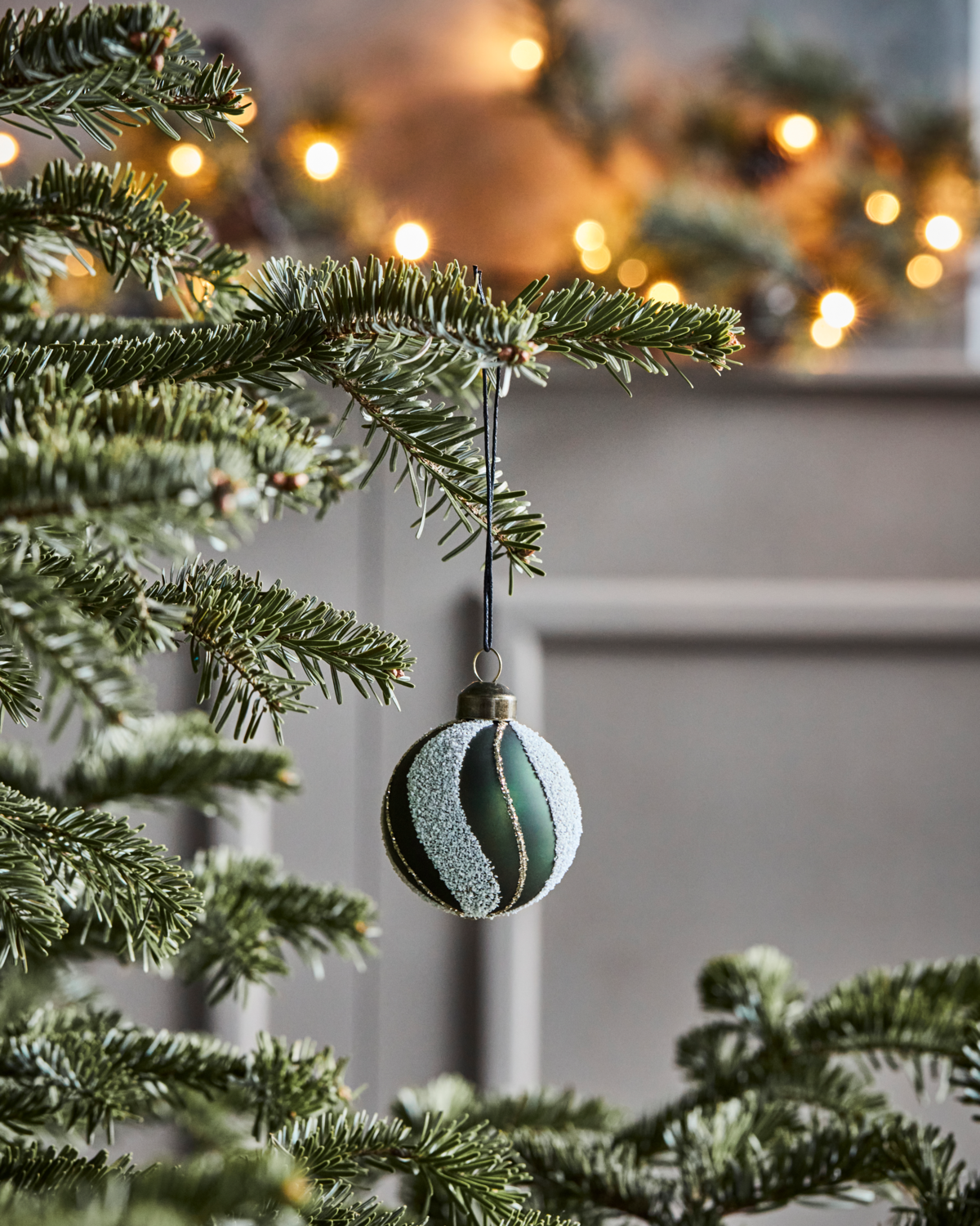 Green strip baubles by House Doctor - set of 4