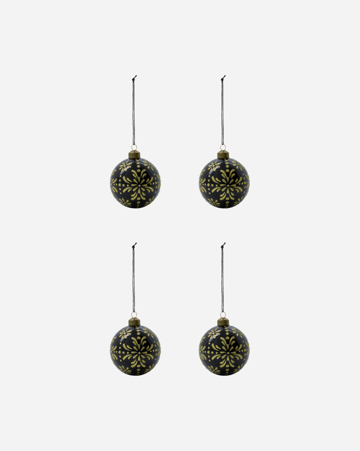 Black and gold floral baubles by House Doctor - set of 4