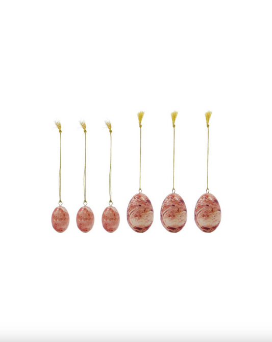 Marbled easter egg decorations - set of 6 - burnt red