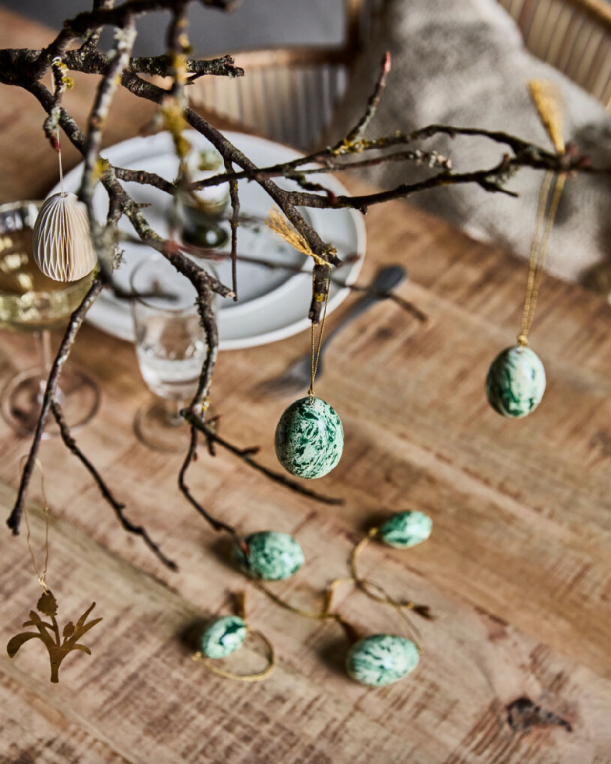 Marbled Easter decorations - set of 6 - green