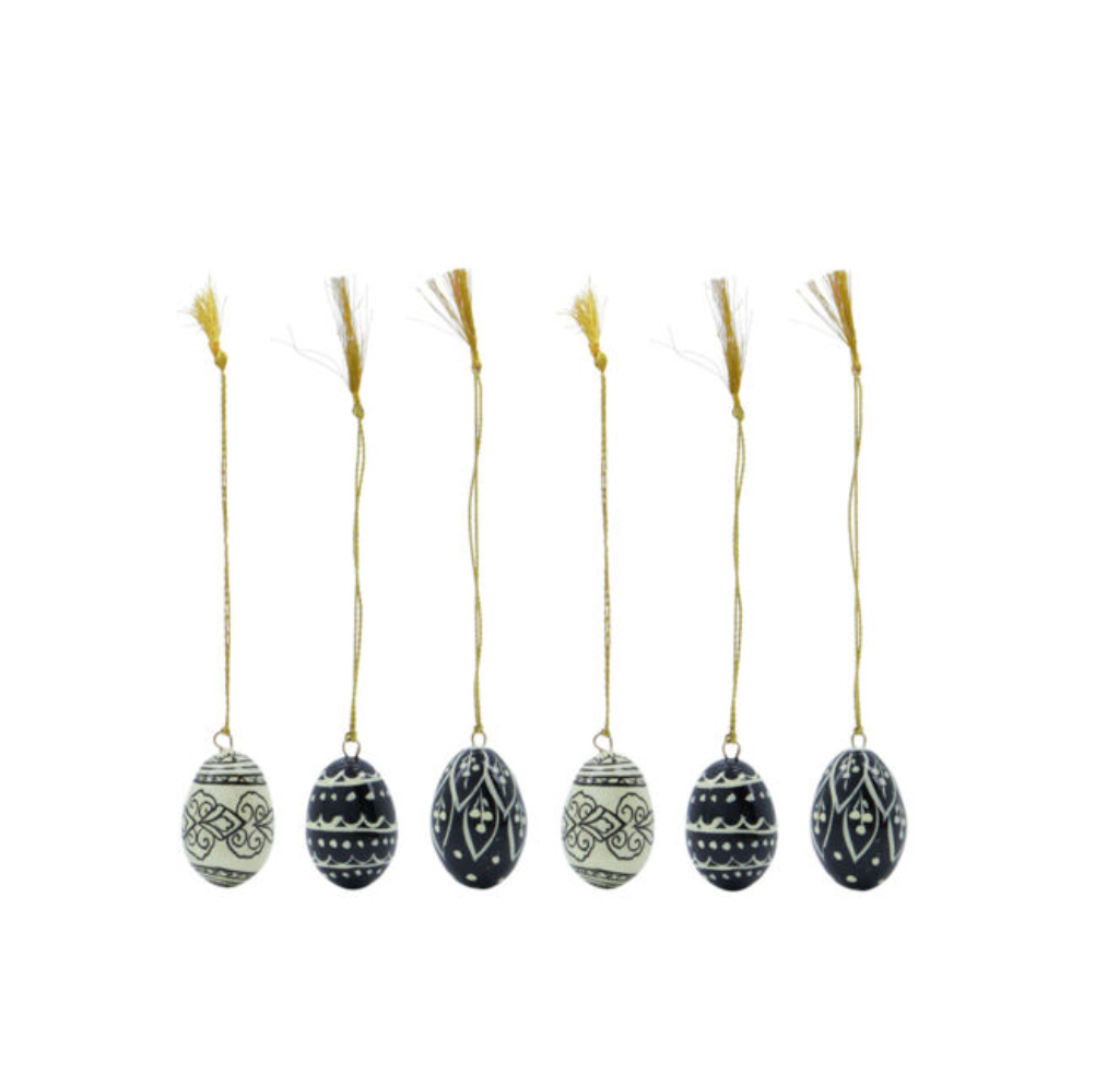 Hand painted Easter egg decorations - set of 6 - black & white