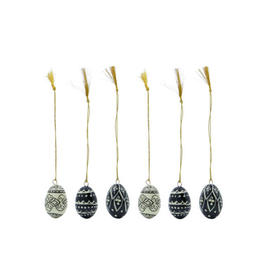 Hand painted Easter egg decorations - set of 6 - black & white